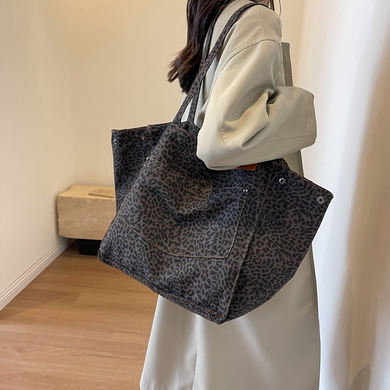 Women'S Vegan Bags - レオパード柄トートバッグ ヴィンテージキャンバスショルダーバッグ ファッション大容量ハンドバッグ 学校 仕事 ショッピング用