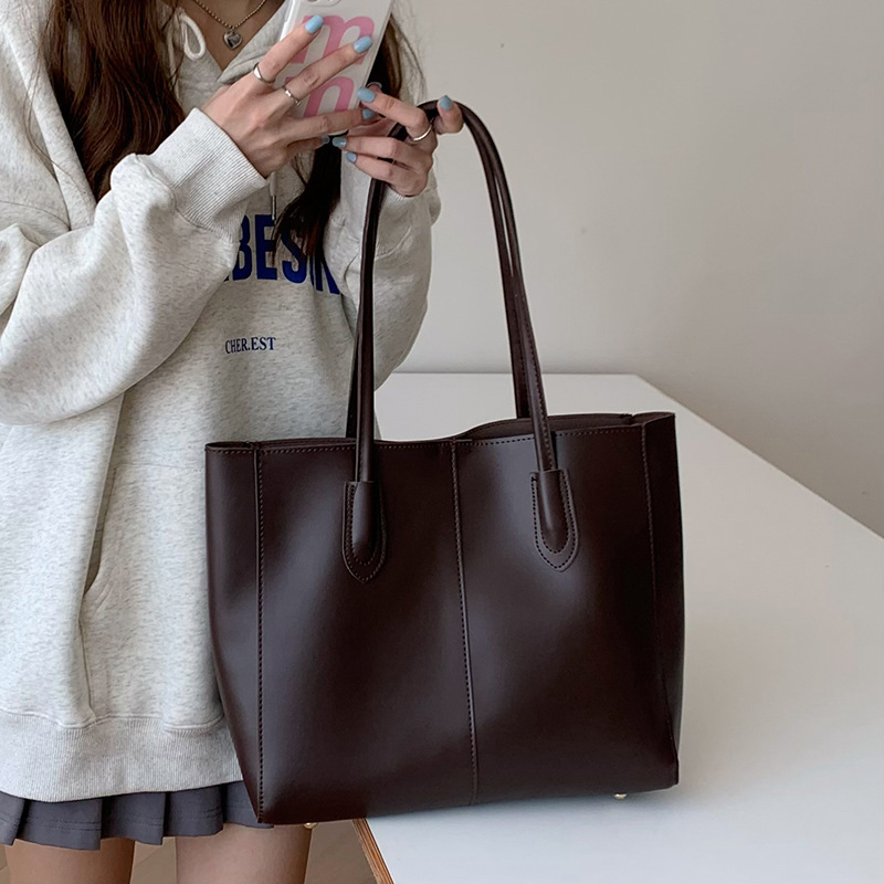 Women'S Vegan Bags - ヴィンテージレディーストートバッグ、新しい韓国バージョン、大容量、シンプルな通勤バッグ、ファッショナブルで多用途、シングルショルダーバッグ