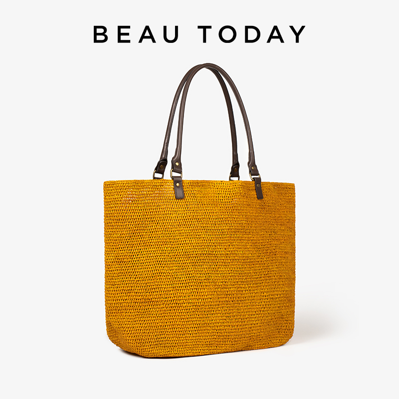Women'S Raffia Bags - BEAUTODAY カジュアルトート女性ラフィアソリッドカラー大容量スクエアハンドバッグオープンレディースバッグ手作り 62106