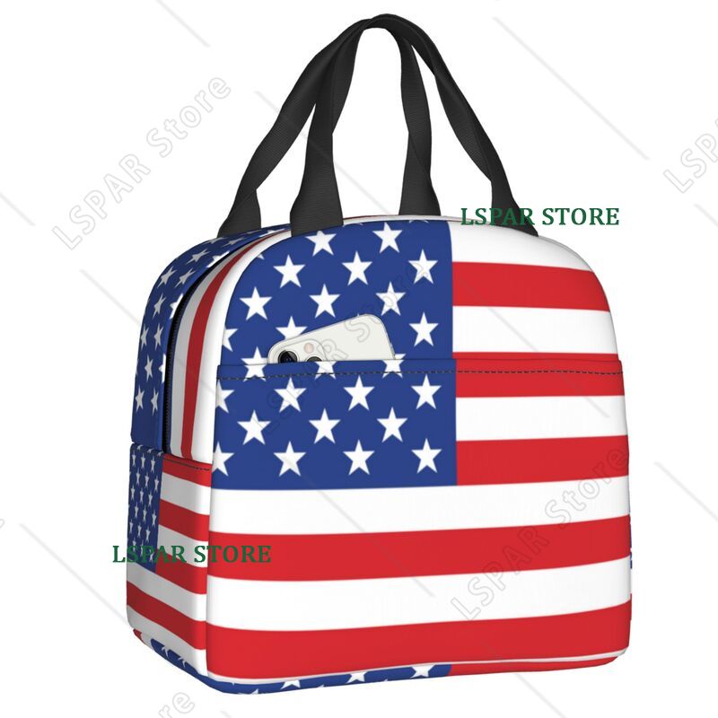Women Bags Usa - 米国アメリカ国旗断熱ランチバッグ女性用米国米国星柄ポータブルランチキャンプ旅行用フードボックス