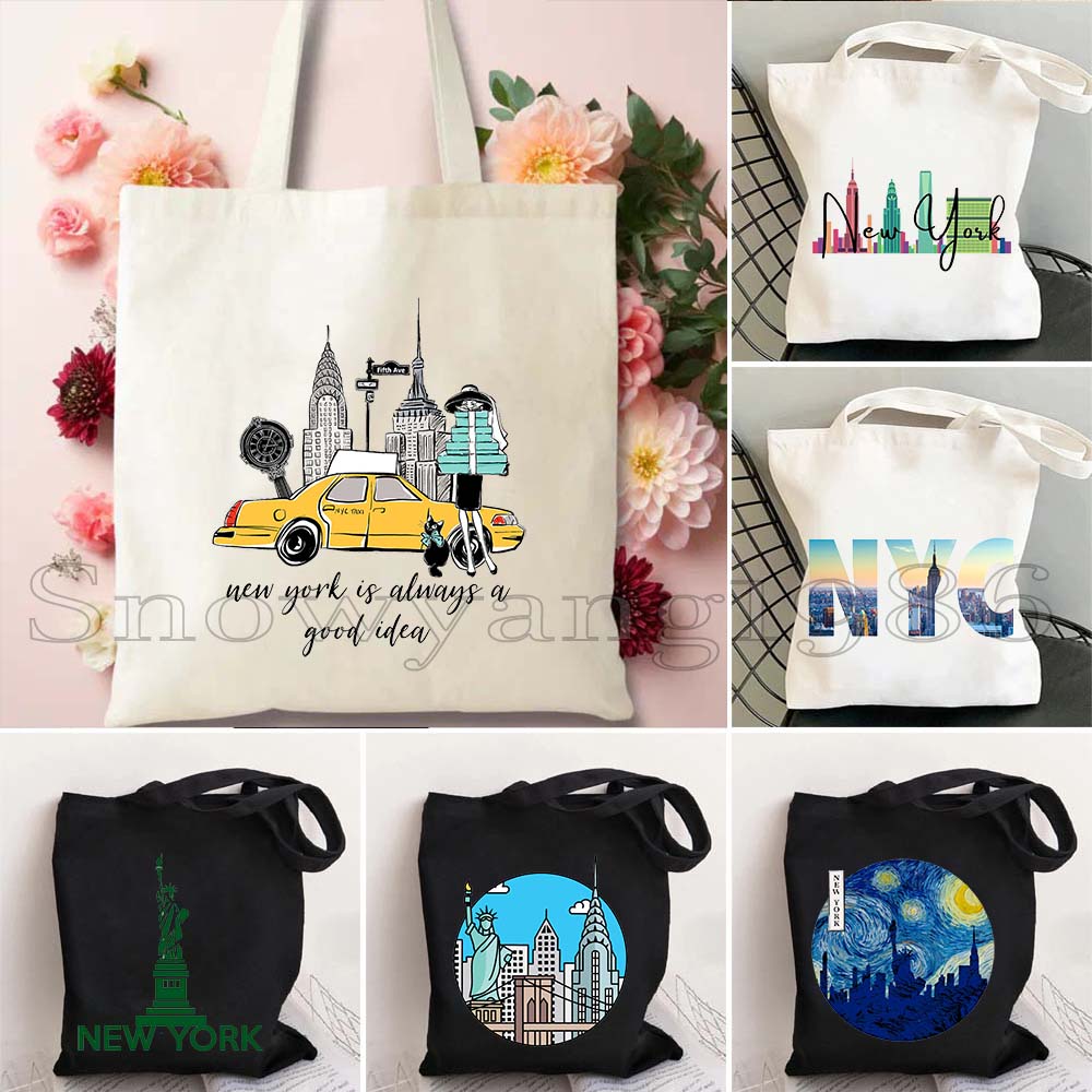 Women Bags Usa - レトロなニューヨーク愛ニューヨークシティ自由の女神アメリカアメリカ女性女の子キャンバスショルダートートバッグショッパーコットンブックハンドバッグ