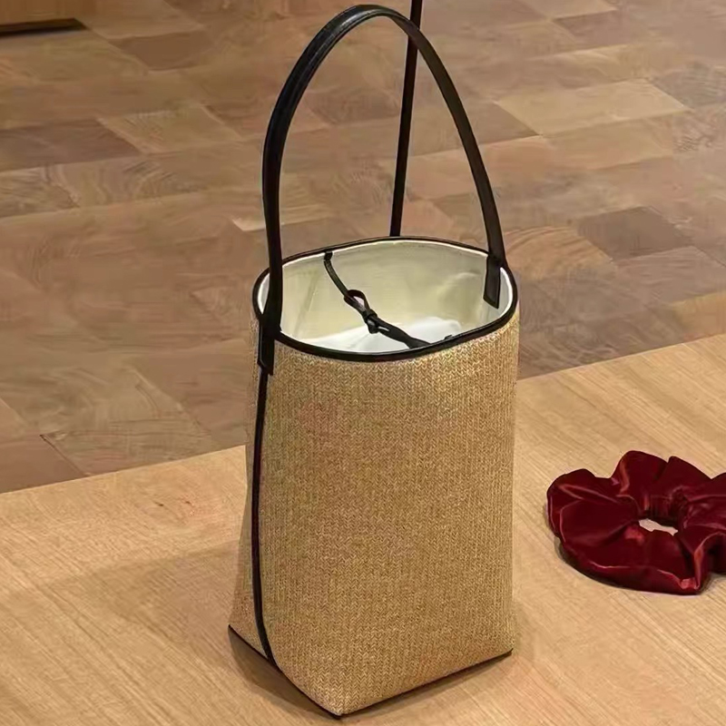 Women'S Raffia Bags - ラフィア編み小型ビーチバケットバッグ レディース 高級デザイナーハンドバッグ パース 2026年新作 グラストップハンドル