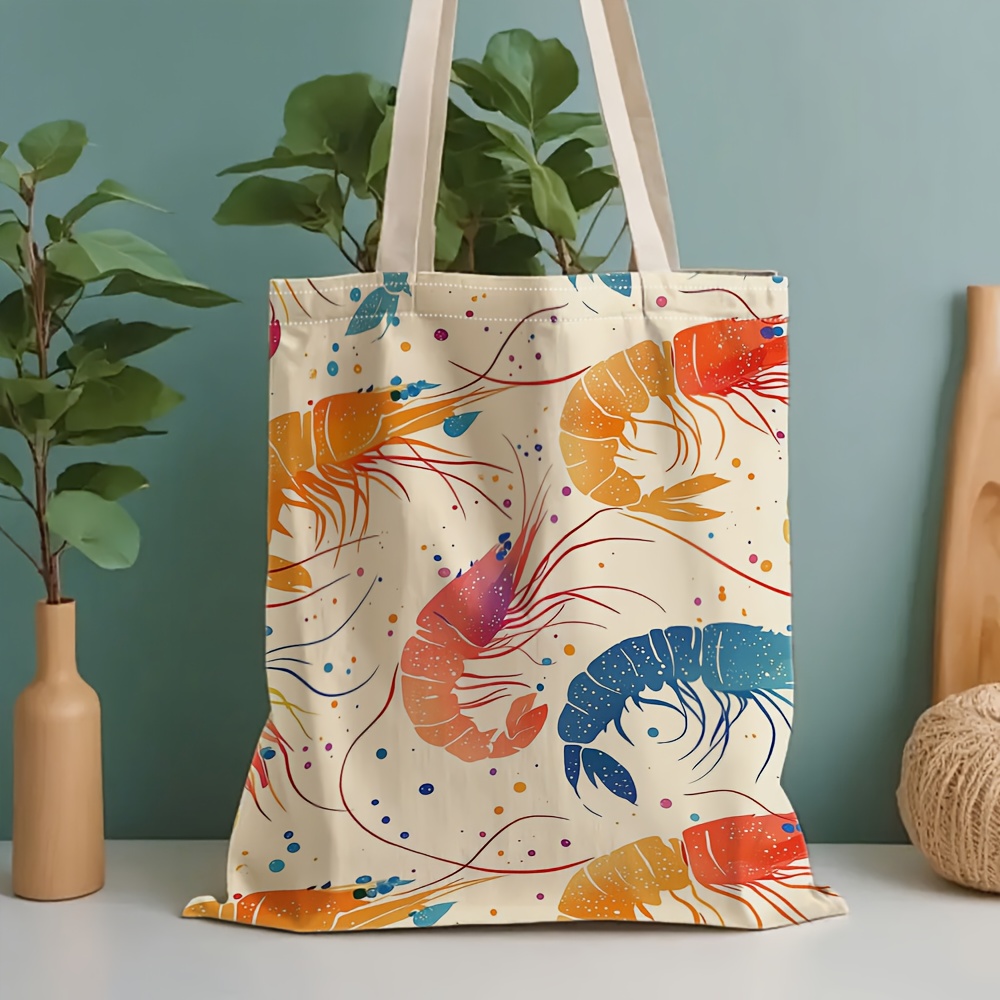 Women'S Bags Very - カラフルなエビ柄トートバッグ 大容量キャンバスバッグ 文房具収納バッグ ギフトバッグ 学校の外出に非常に適しています