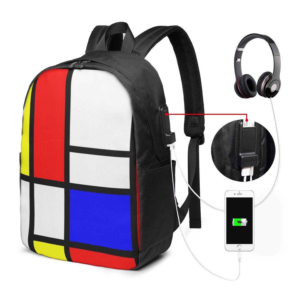 Womens Backpack - ピエト・モンドリアン構成バックパック旅行ノートブックバッグコンピュータ大学生スクールバッグラップトップショルダーバッグ男性用女性用