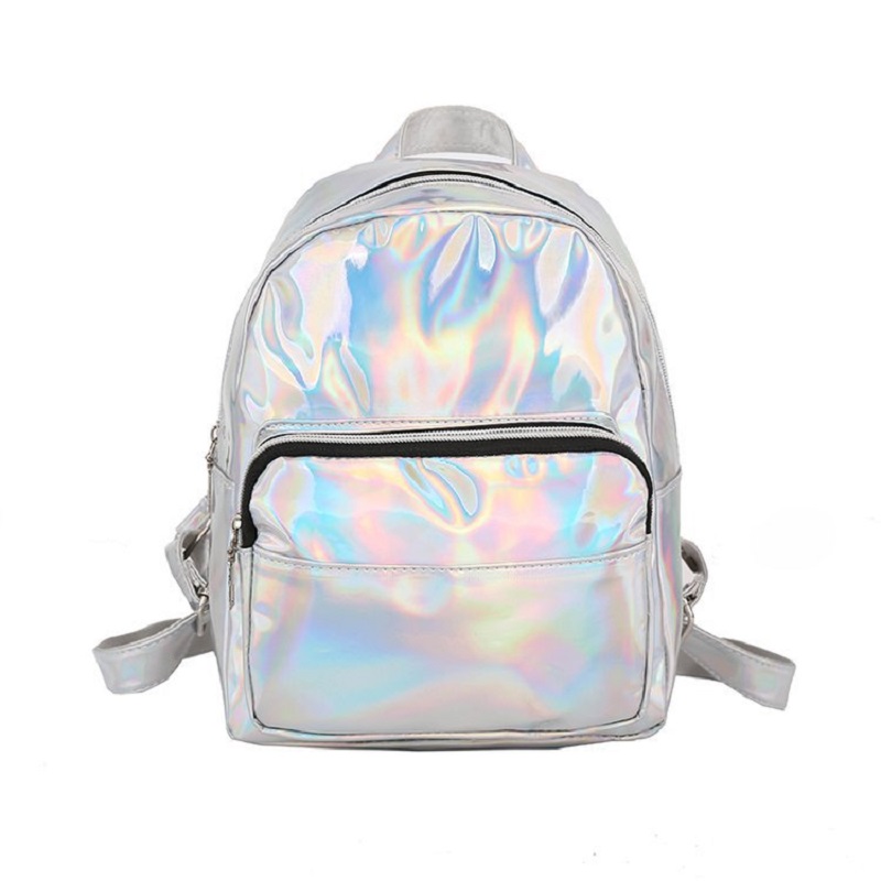 Mini Backpack Women - 2025 ファッションレーザーバックパックプレッピースタイルスクール光沢のあるレーザー Pu レザー女性ガールズバッグシルバー防水ホログラフィックバックパック