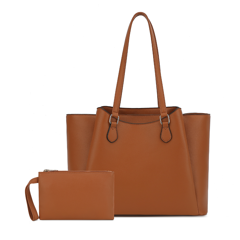 Women Bags And Purses - 女性用トートバッグ、ポーチ付き大型PUレザーショルダーハンドバッグ、13.5インチのラップトップ用ワークトラベルショッパーバッグ、ブラウン、オフィス用