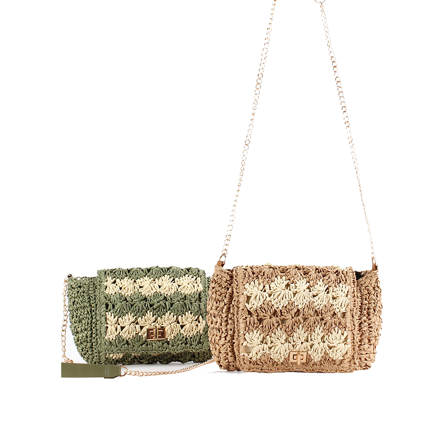 Women'S Raffia Bags - 女性用ストロークロスボディバッグ 夏用パッチワーク織りショルダーバッグ ラフィアビーチリストレット クロシェハンドバッグ 女性用