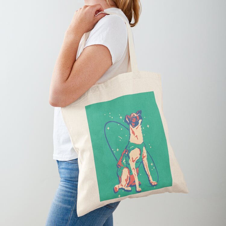Women Bags Vector - ライカ宇宙犬イラストベクター ロシアのプロパガンダ犬 レトロヴィンテージトートバッグ ハンドバッグ パーソナライズトート ビーチバッグ