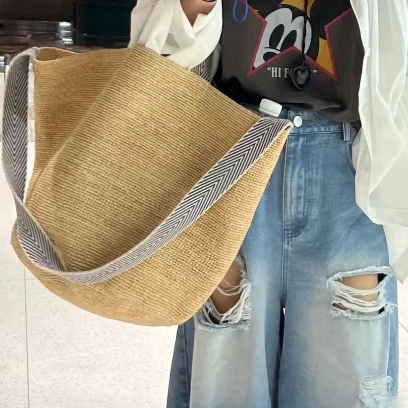 Women'S Raffia Bags - 夏ラフィアわらバッグ大容量織ビーチバッグ女性のためのハンドバッグボヘミアン籐トートショルダーバッグ旅行バスケットバッグ