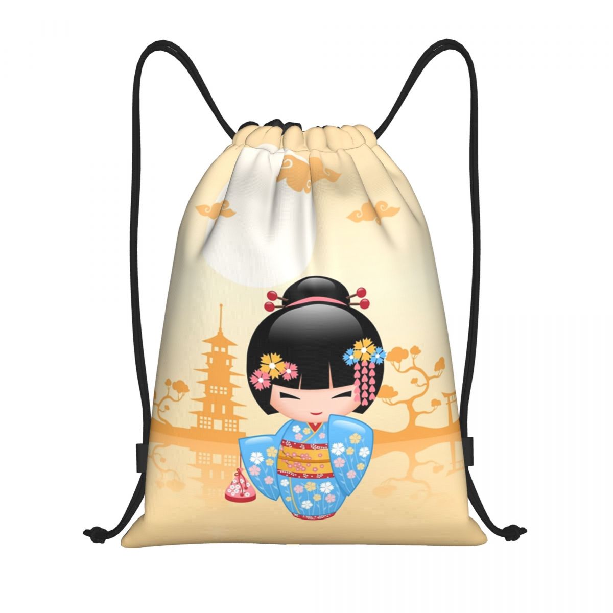 Women Bags Vector - 日本の舞子こけし人形巾着バックパックスポーツジムバッグ男性女性用かわいいガーリーベクター芸者トレーニングサックパック