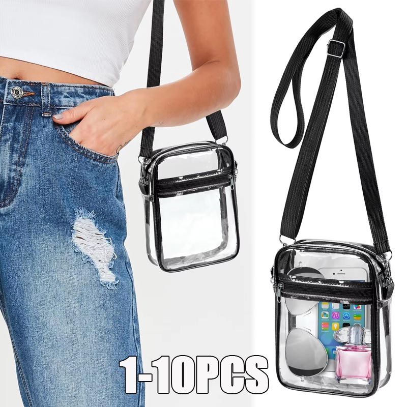 Women Bags And Purses - 1-10個入り レディース クリア クロスボディバッグ 透明財布 ジッパー付き