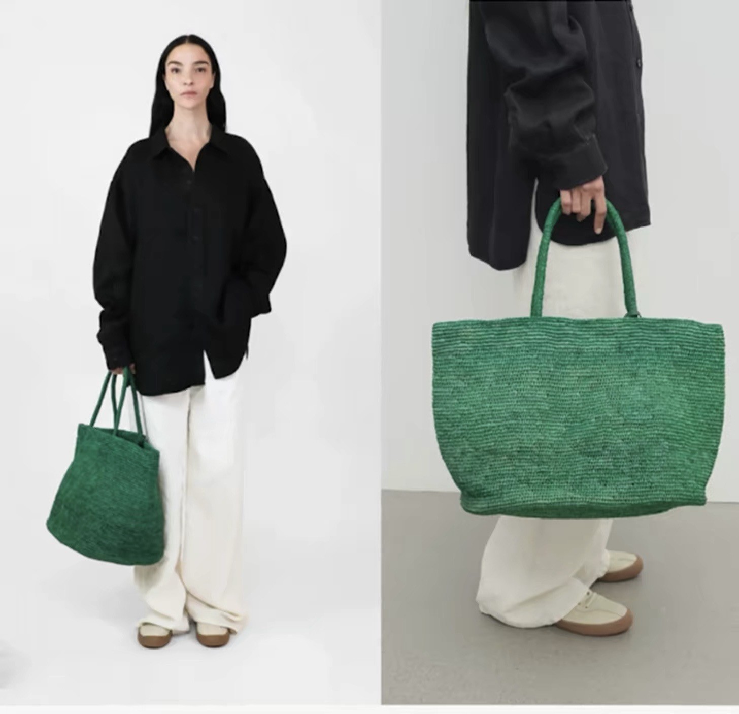 Women'S Raffia Bags - 2026年新作 夏の手作りラフィア大容量トートバッグ レディース ナチュラルストロービーチバッグ 高級ショルダーハンドバッグ