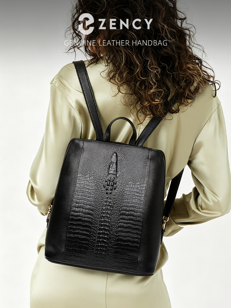 Mini Backpack Women - Zency レディース クロコダイルレザー バックパック 100% 本物の天然素材