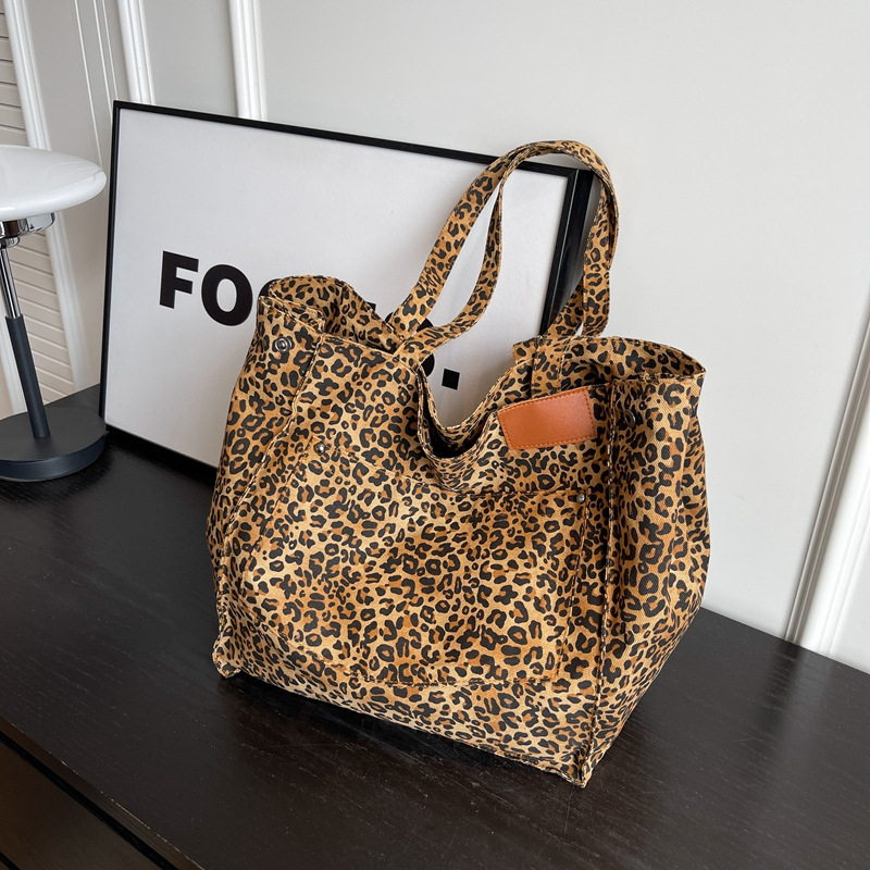 レオパード柄トートバッグ ヴィンテージキャンバスショルダーバ - Women'S Vegan Bags のレビューと価格