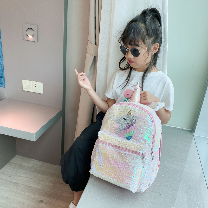 スパンコールユニコーンバックパック ピンク シャイニー 軽量 - Mini Backpack Women のレビューと価格