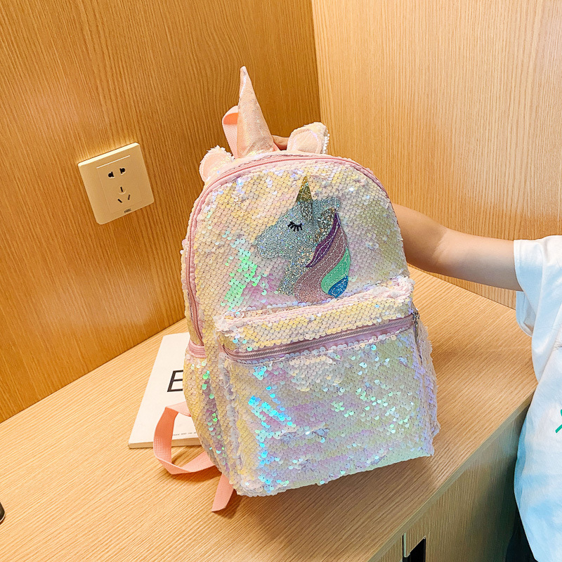 スパンコールユニコーンバックパック ピンク シャイニー 軽量 - Mini Backpack Women のレビューと価格