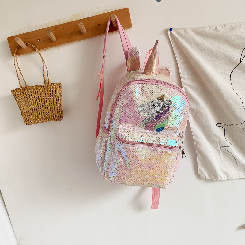 スパンコールユニコーンバックパック ピンク シャイニー 軽量 - Mini Backpack Women のレビューと価格