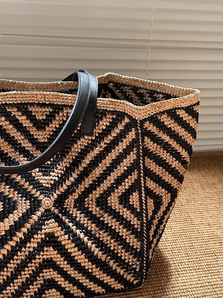 特大ラフィアストローバッグ レディース ハンドメイド 夏 ビ - Women'S Raffia Bags のレビューと価格