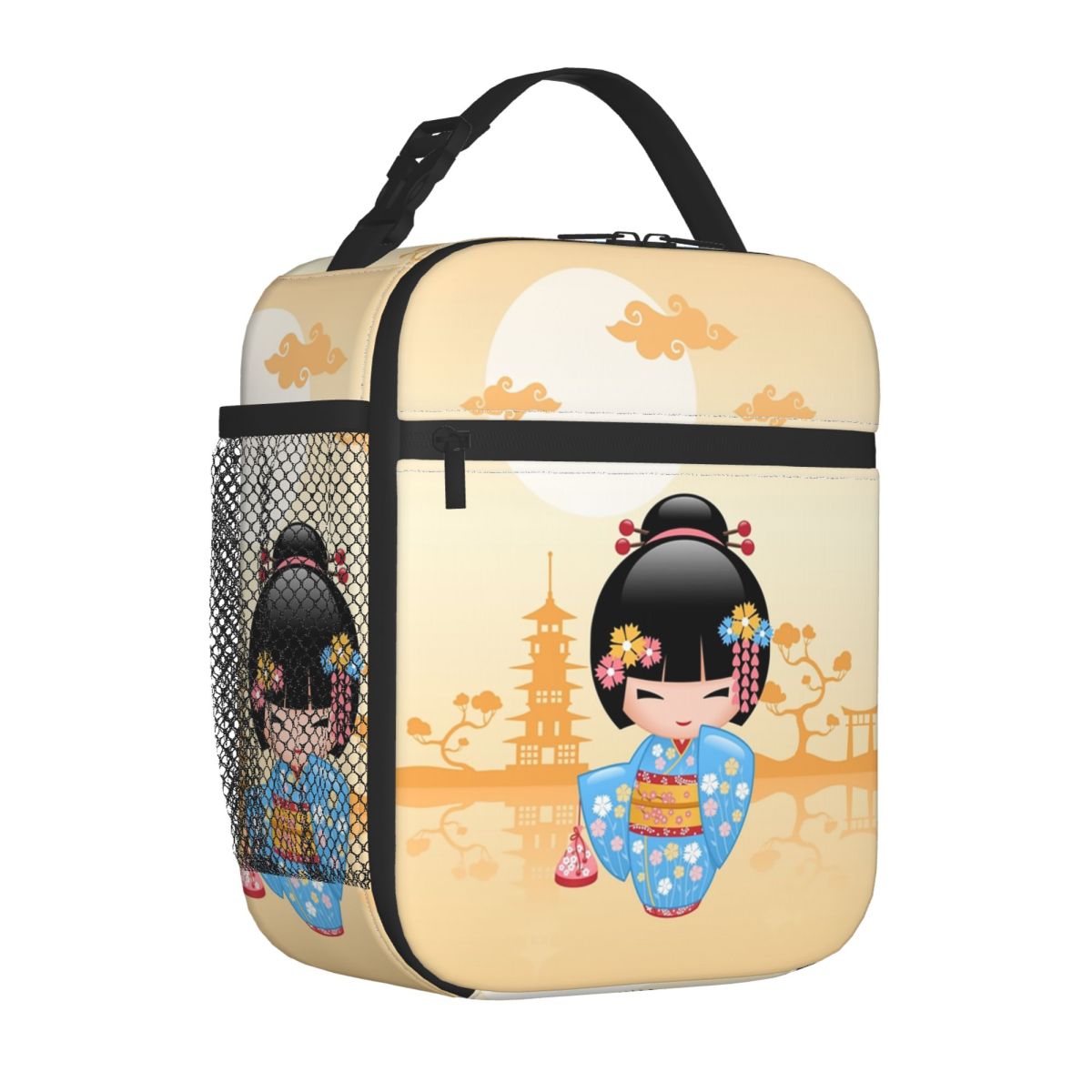 日本の舞子こけし人形断熱ランチバッグ女性用ポータブルかわいい - Women Bags Vector のレビューと価格