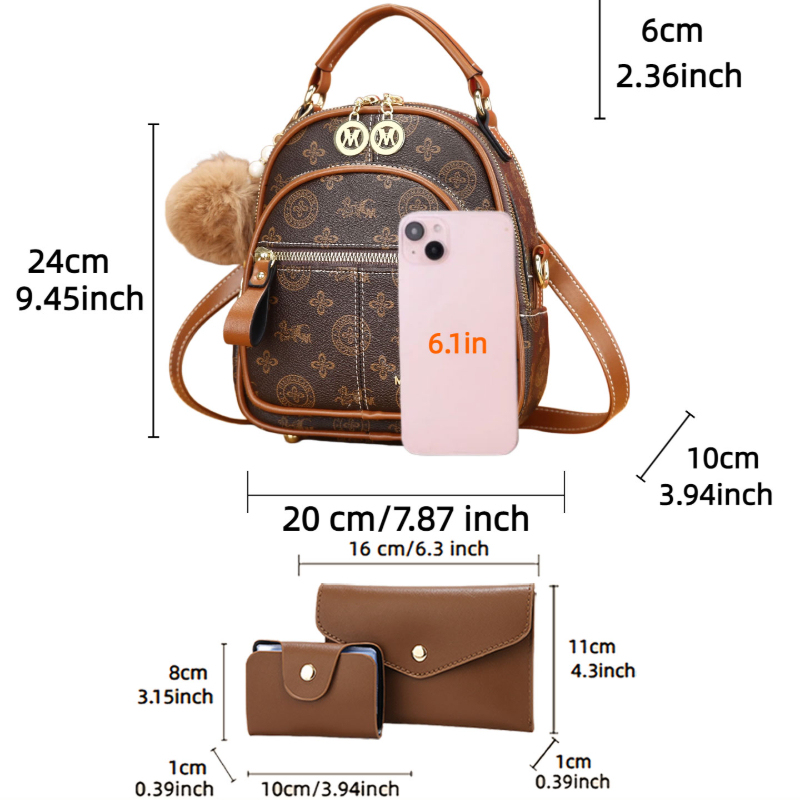 3点セット レディースバッグ、軽量高級プリントミニバックパッ - Mini Backpack Women のレビューと価格