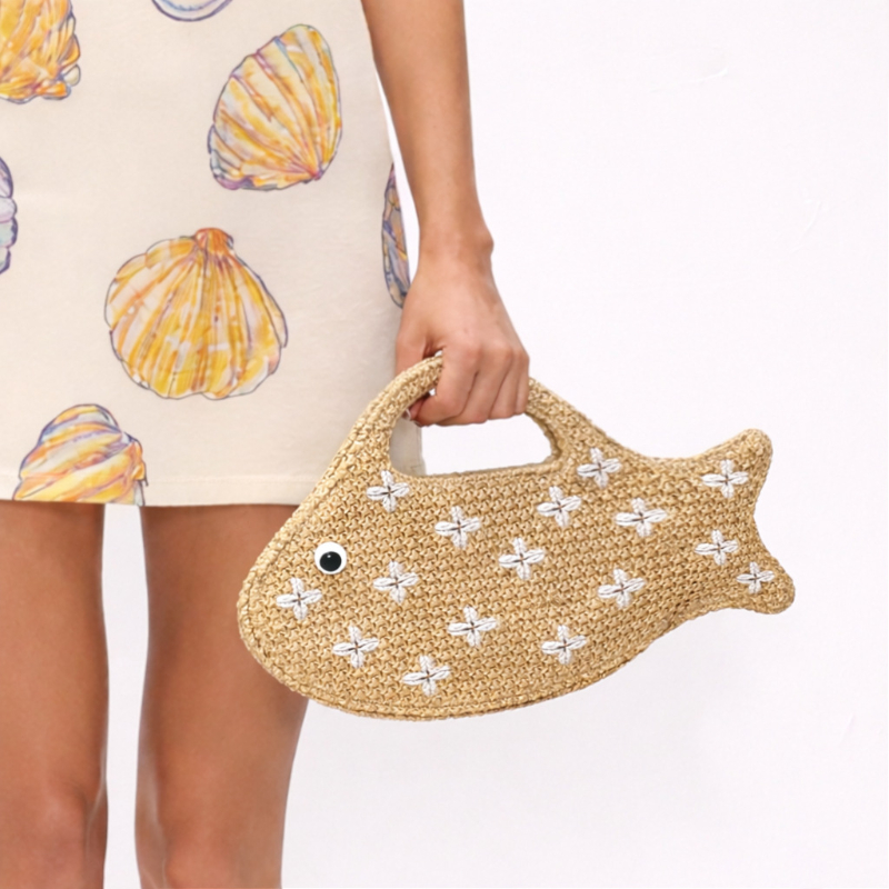 ラフィアわら編みバッグ、魚の形をした面白くてかわいい女性用ハ - Women'S Raffia Bags のレビューと価格