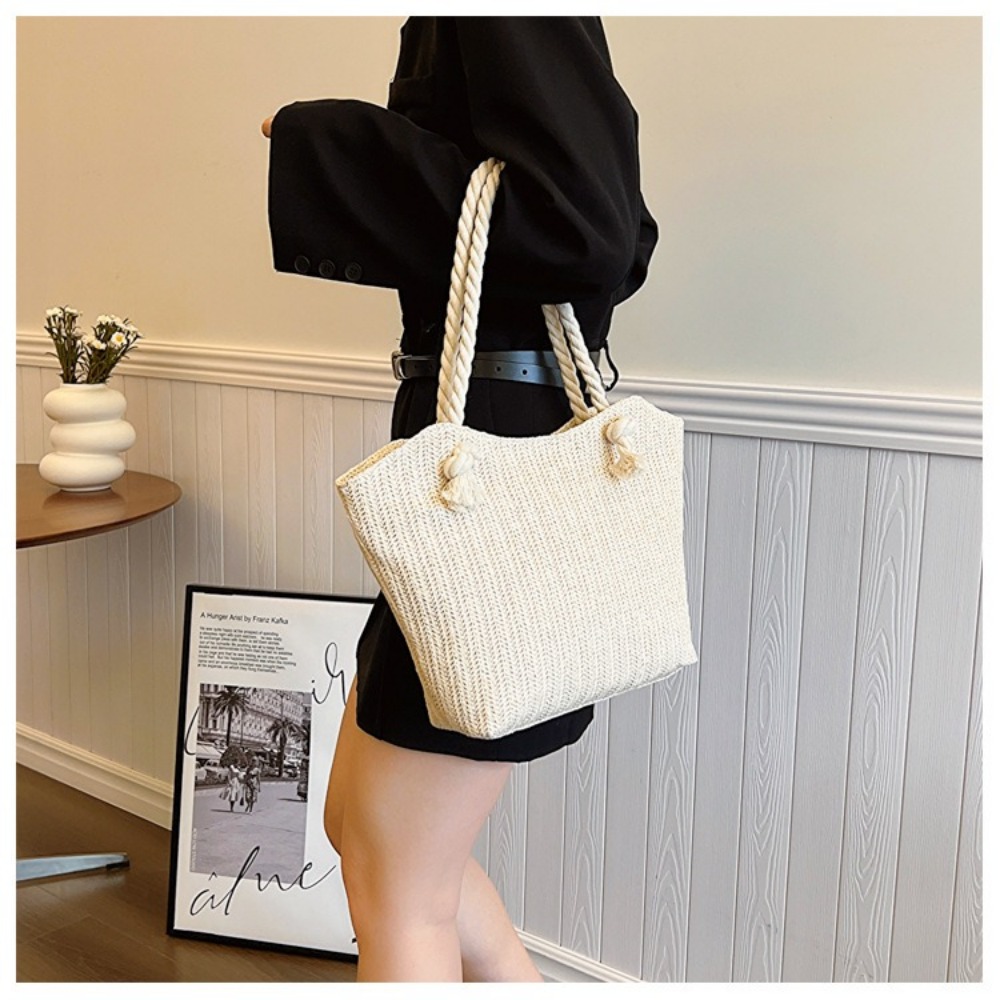 新しい夏のビーチトートバッグ 大容量 ラフィア ボヘミアン  - Women'S Raffia Bags のレビューと価格