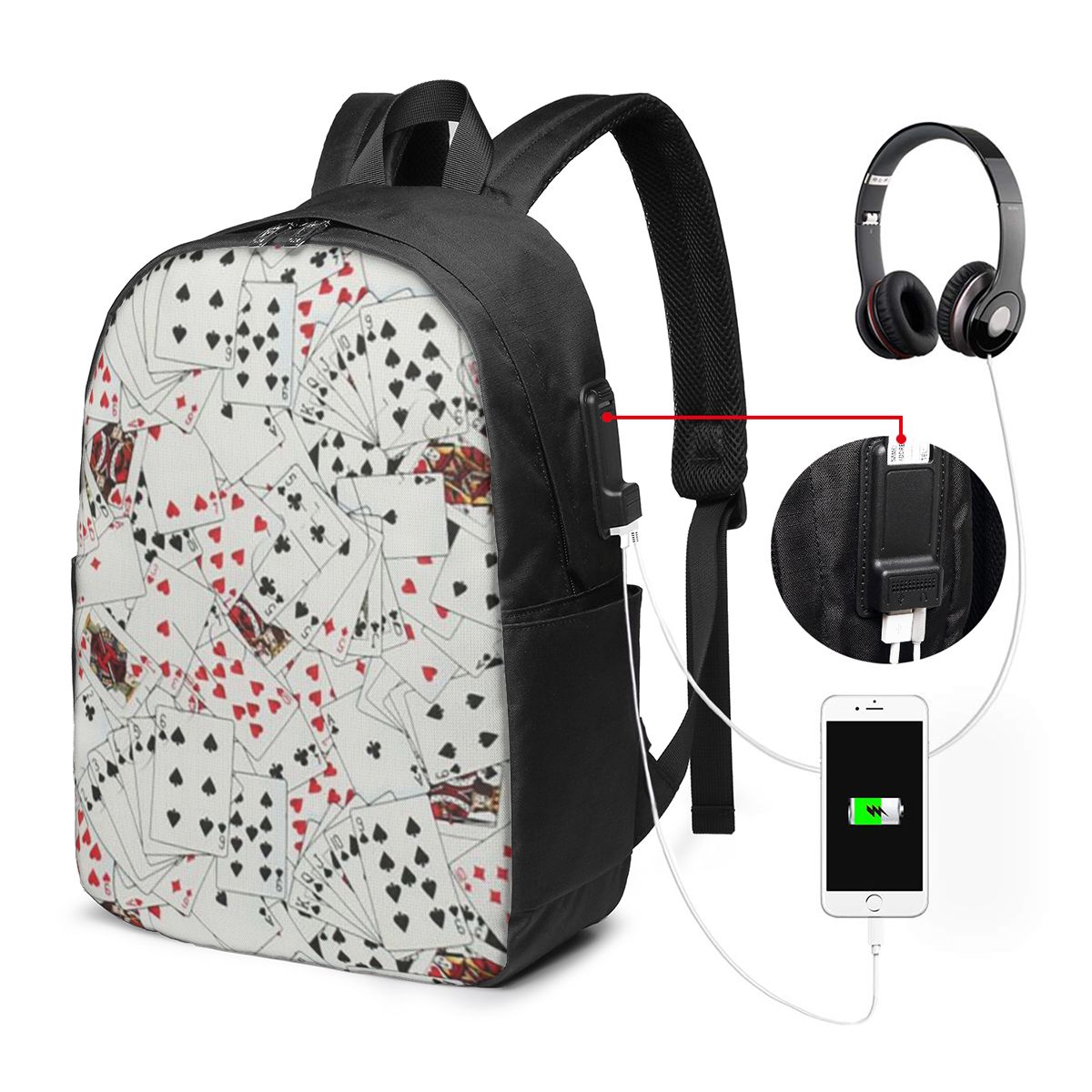 トランプポーカープリントバックパック旅行ノートブックバッグコ - Womens Backpack のレビューと価格