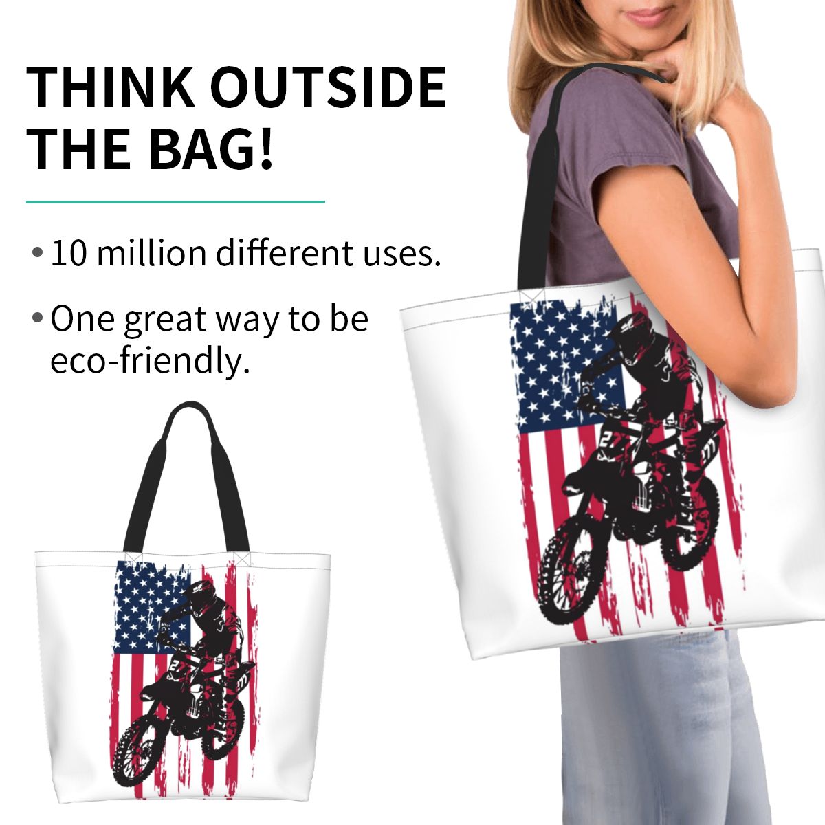 ダートバイクモトクロス USA アメリカ国旗ショッピングトー - Women Bags Usa のレビューと価格