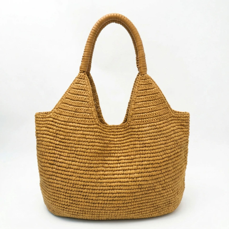 ラフィア織りストローショルダーバッグ、女性用大容量手作りトー - Women'S Raffia Bags のレビューと価格
