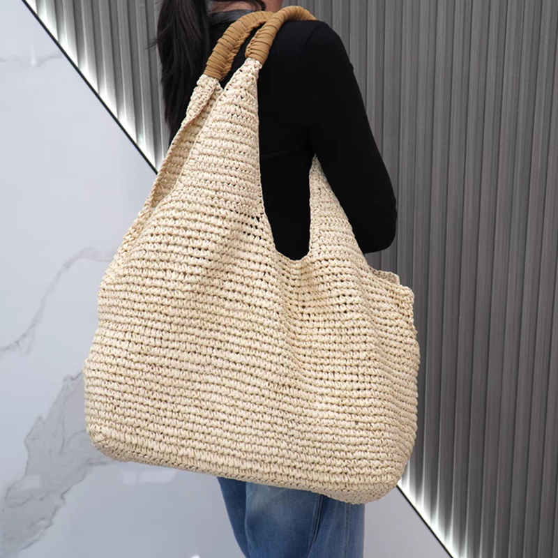 ラフィア織りストローショルダーバッグ、女性用大容量手作りトー - Women'S Raffia Bags のレビューと価格