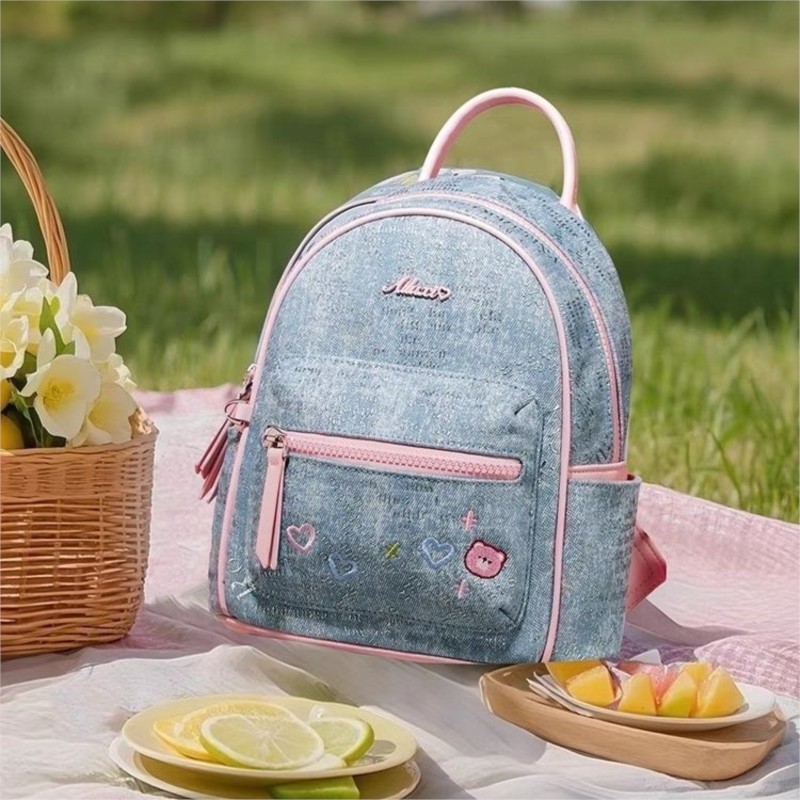 ブルーデニム刺繍クマバックパック女性ミニ繊細なスクールスタイ - Mini Backpack Women のレビューと価格
