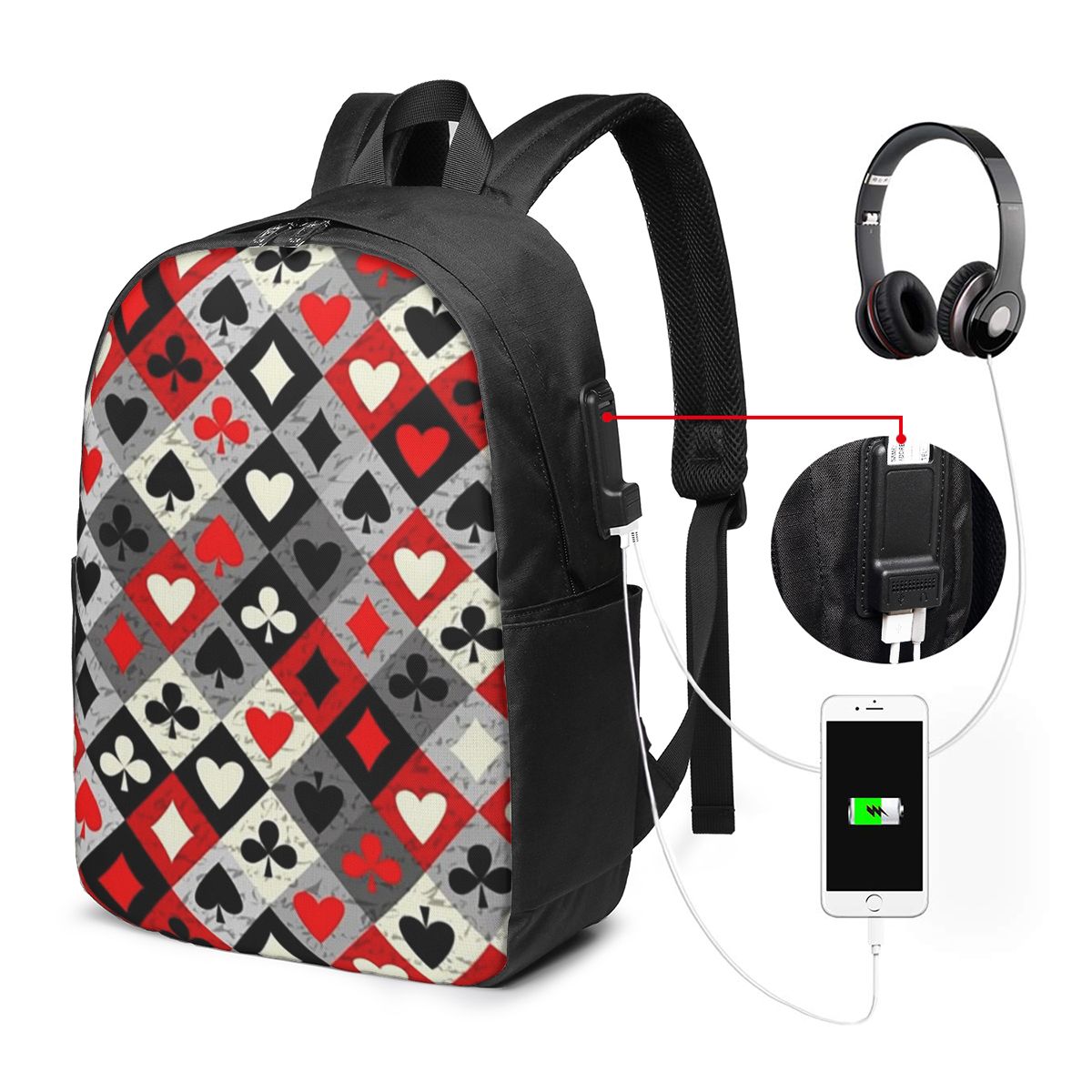 トランプポーカープリントバックパック旅行ノートブックバッグコ - Womens Backpack のレビューと価格