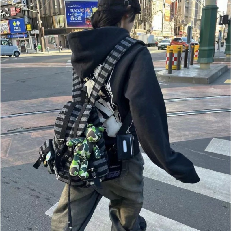 原宿ヴィンテージバックパック女性ユニークなカラーブロックスト - Women'S Vegan Bags のレビューと価格