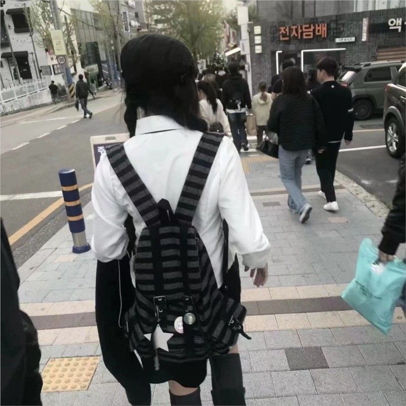 原宿ヴィンテージバックパック女性ユニークなカラーブロックスト - Women'S Vegan Bags のレビューと価格