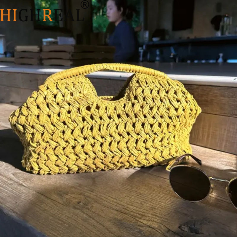 エレガントなレディースチェーン織ハンドバッグわらショルダーバ - Women'S Raffia Bags のレビューと価格