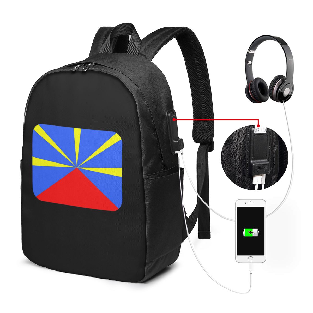 974 レユニオン島旗バックパック旅行ノートブックバッグコン - Womens Backpack のレビューと価格