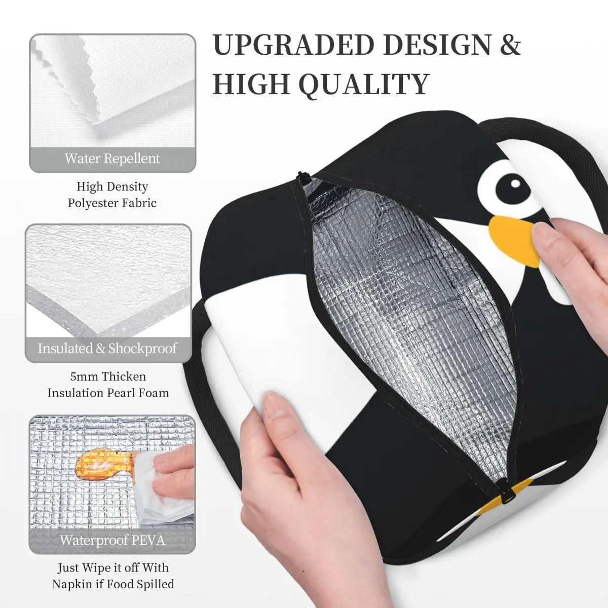 かわいいペンギン柄の断熱ランチバッグ、女性や子供向けの携帯用 - Women Bags Vector のレビューと価格