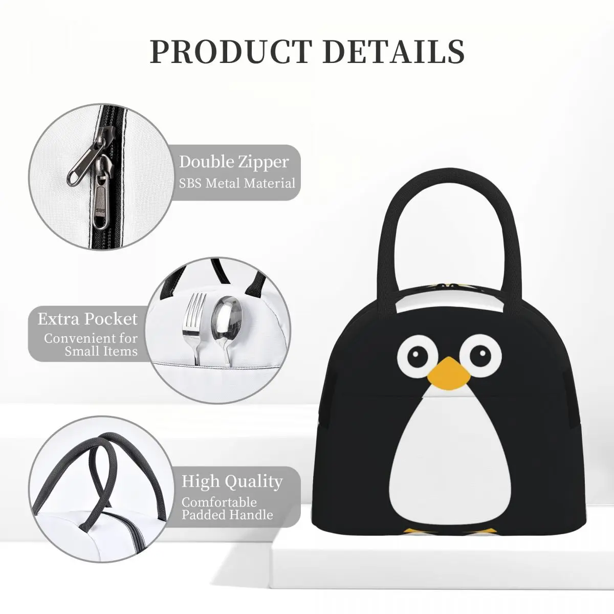 かわいいペンギン柄の断熱ランチバッグ、女性や子供向けの携帯用 - Women Bags Vector のレビューと価格