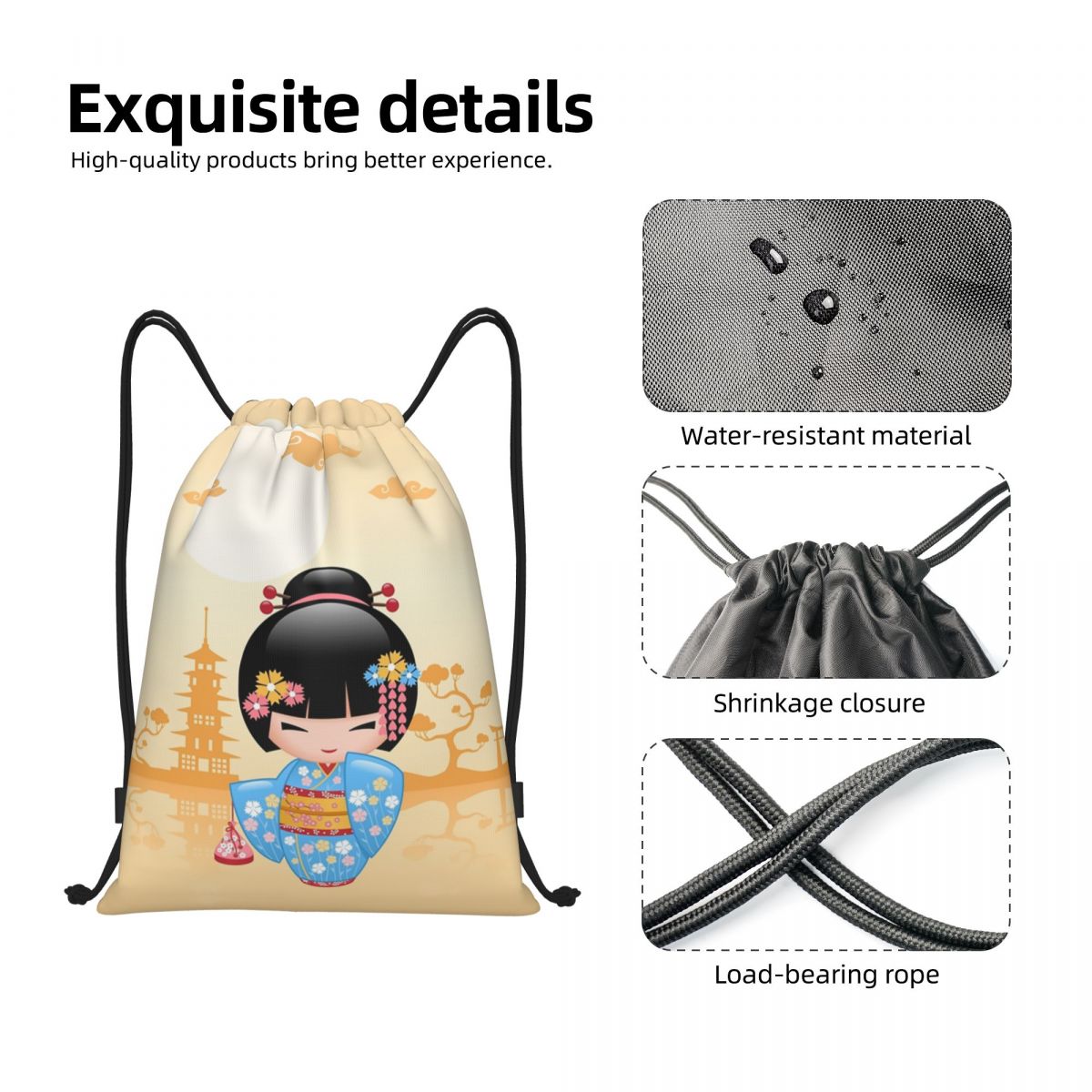 日本の舞子こけし人形巾着バックパックスポーツジムバッグ男性女 - Women Bags Vector のレビューと価格