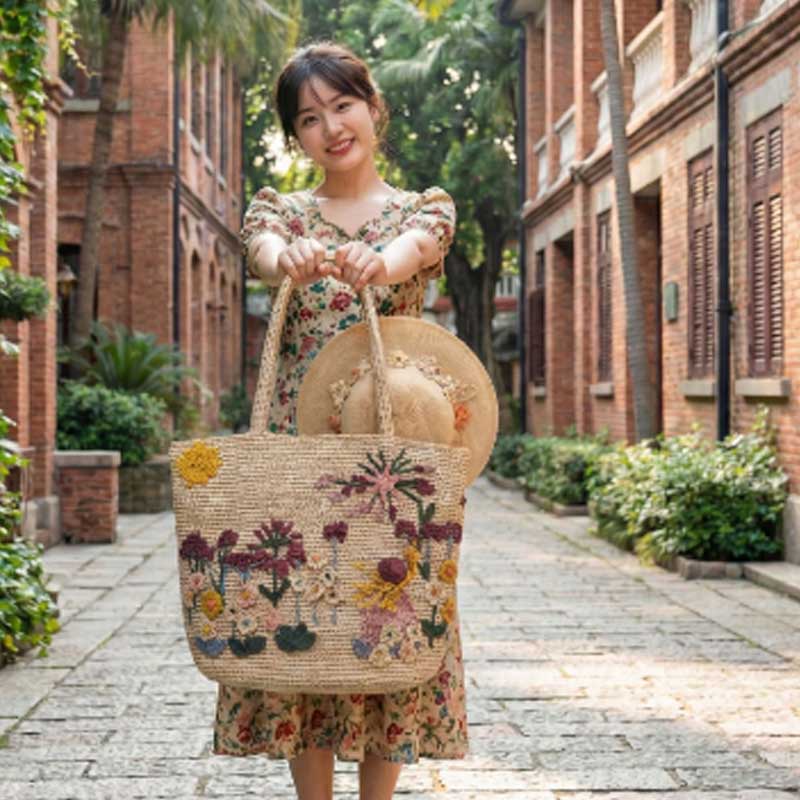 新しい手作りラフィア3Dローズハンドバッグ、手編みフックビー - Women'S Raffia Bags のレビューと価格