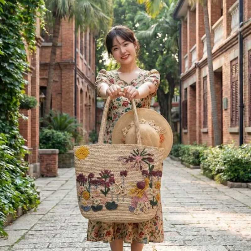 新しい手作りラフィア3Dローズハンドバッグ、手編みフックビー - Women'S Raffia Bags のレビューと価格