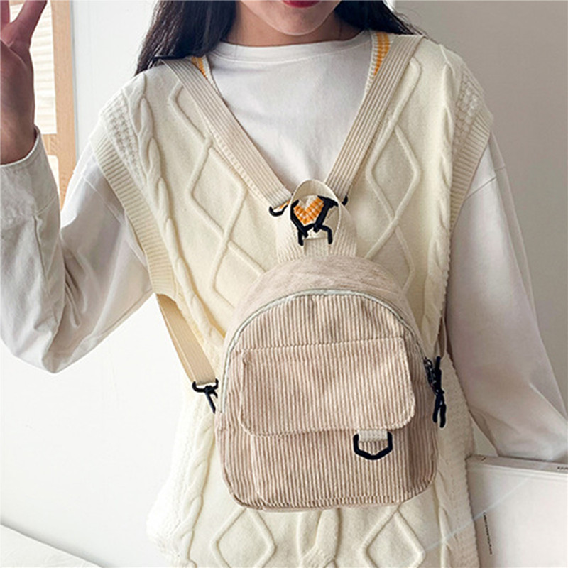 無地ミニバックパックコーデュロイ小さなバックパックシンプルな - Mini Backpack Women のレビューと価格