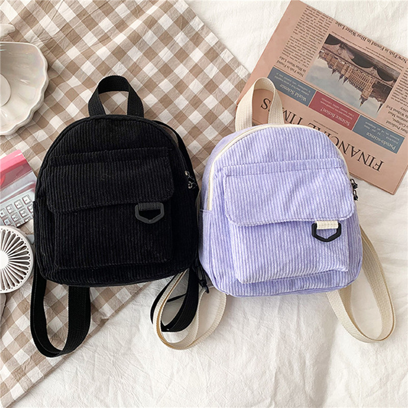 無地ミニバックパックコーデュロイ小さなバックパックシンプルな - Mini Backpack Women のレビューと価格