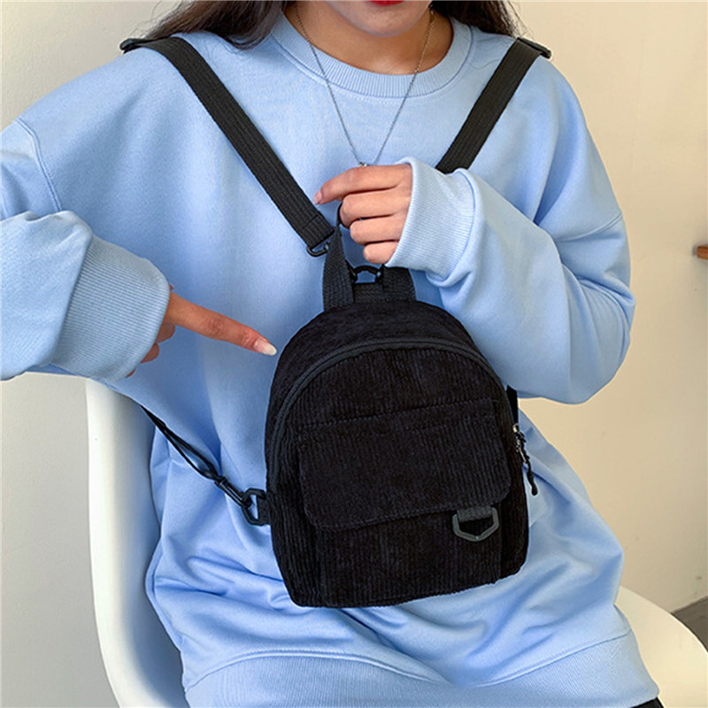 無地ミニバックパックコーデュロイ小さなバックパックシンプルな - Mini Backpack Women のレビューと価格