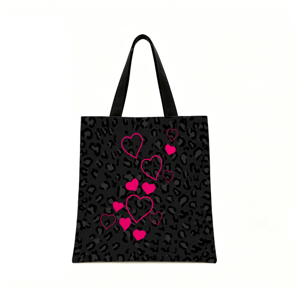 黒のレオパード柄とピンクのハート柄のトートバッグとお揃いのコ - Women Bags And Purses のレビューと価格