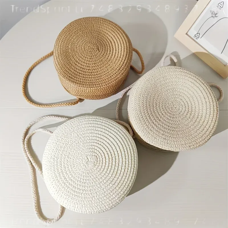 女性用丸型編み込みラタンクロスボディバッグ、手作りのストロー - Women Bags And Purses のレビューと価格