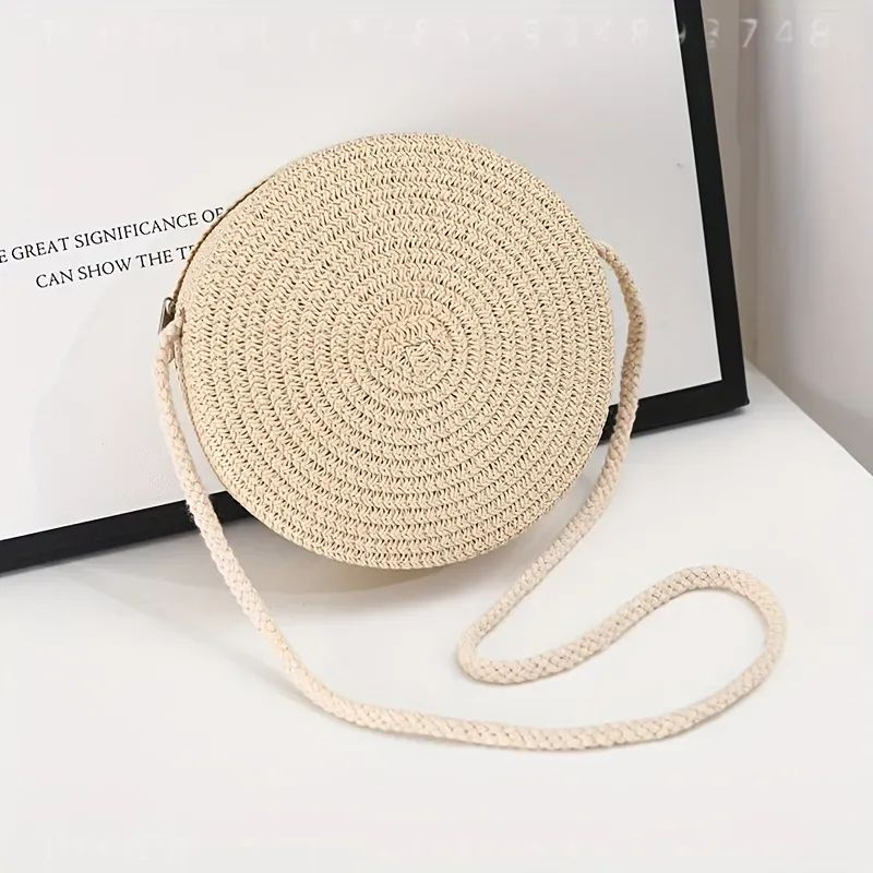 女性用丸型編み込みラタンクロスボディバッグ、手作りのストロー - Women Bags And Purses のレビューと価格